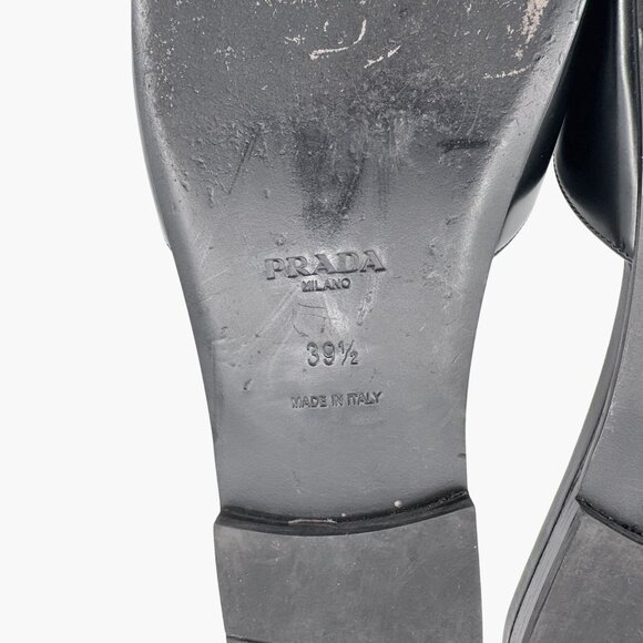 Prada Black Leather Triangle Logo Cutout Mule Slide Sandal Flat Size 39.5 US 9.5 - Picture 14 of 15